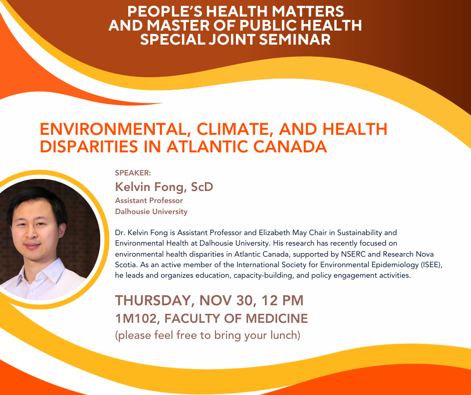 Graphic of pPeoples Health Matters poster for November 30, 2023 – Dr. Kelvin Fong